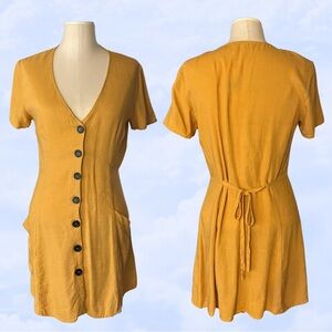 PacSun New! Lottie Moss Linen Blend Dress Button Sundress Yellow Midi size Large